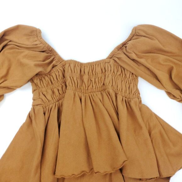 Free People Gigi Long Sleeve Square Neck Smocked Peplum Boho Top - Picture 12 of 13